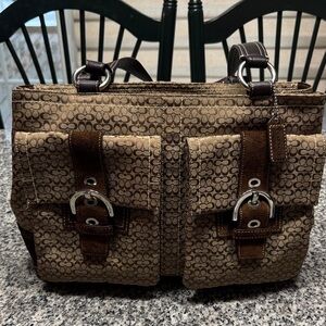 Coach Tan and Brown Signature Bag
